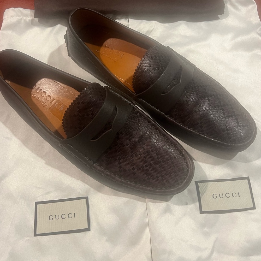 Gucci Diamante Brown Leather Loafers US 8 Mens 255350
